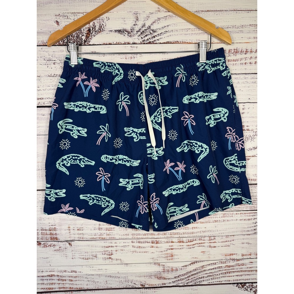 Chubbies The Neon Glades Swim Trunks Alligator Mens Large Navy Blue 5.5 Inseam